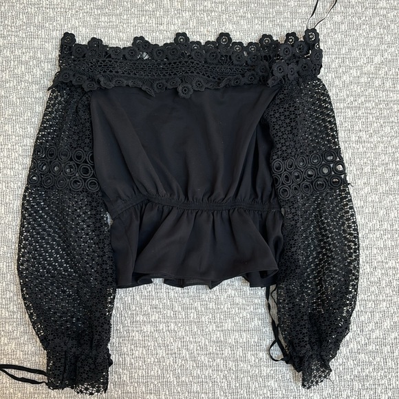 AQUA Black Off Shoulder Lace Sleeve Top - Picture 2 of 2